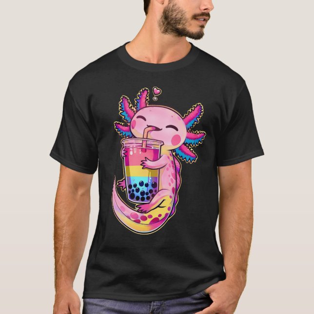 Kawaii Axolotl Pansexual Bubble Tee LGBTQ Subtile (Vorderseite)