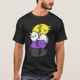 Kawaii Axolotl Pile Nichtbinäre Flag Nicht binäre  T-Shirt