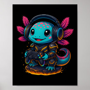 Kawaii Axolotl spielt Videospiele Lustige Gaming A Poster