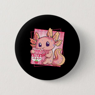 Kawaii Axolotl Strawberry Milk Anim Button