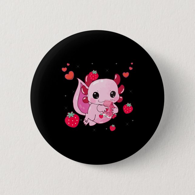 Kawaii Axolotl Strawberry Milk Shake Anime Gift Gi Button (Vorderseite)