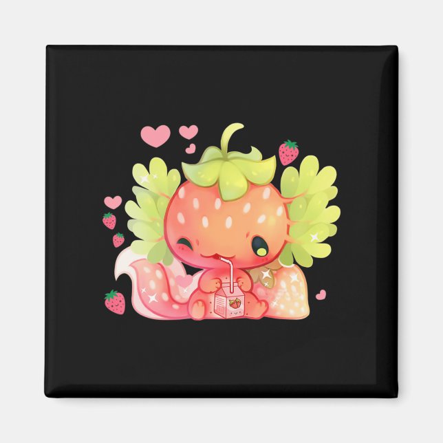 Kawaii Axolotl Strawberry Milk Shake Japanischer A Magnet (Vorne)