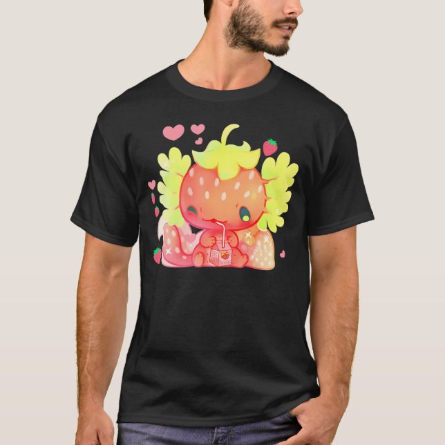 Kawaii Axolotl Strawberry Milk Shake Japanischer A T-Shirt (Vorderseite)