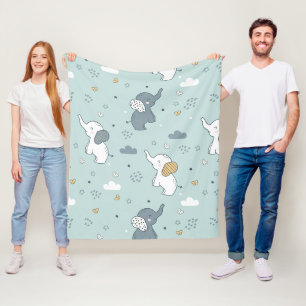 Kawaii Baby-Elefanten-Kinderzimmer Blau Fleecedecke