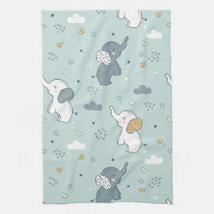 Kawaii Baby-Elefanten-Kinderzimmer Blau Geschirrtuch
