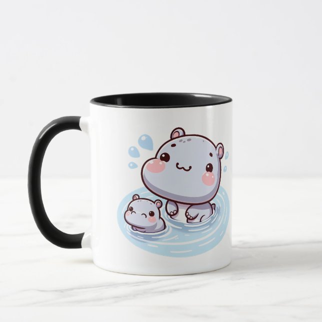 Kawaii Baby Hippos Swimming Mug Design Tasse (Links)