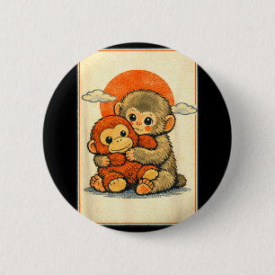 Kawaii-Babyäffchen süßer japanischer Makak Ukiyo-e Button
