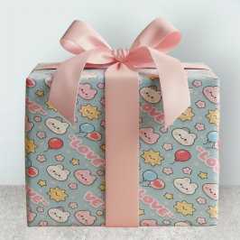 Kawaii Balloons Bunny Cherry Blossoms Pattern Geschenkpapier