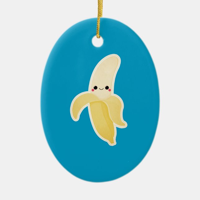 Kawaii Banane auf Blau Keramikornament (Vorne)