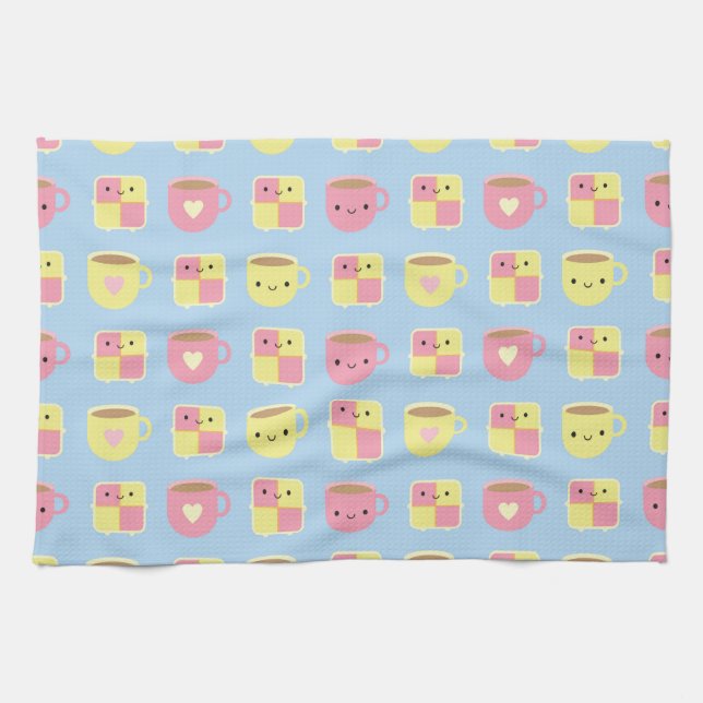 Kawaii Battenberg Cake & Cup of Tea Geschirrtuch (Horizontal)