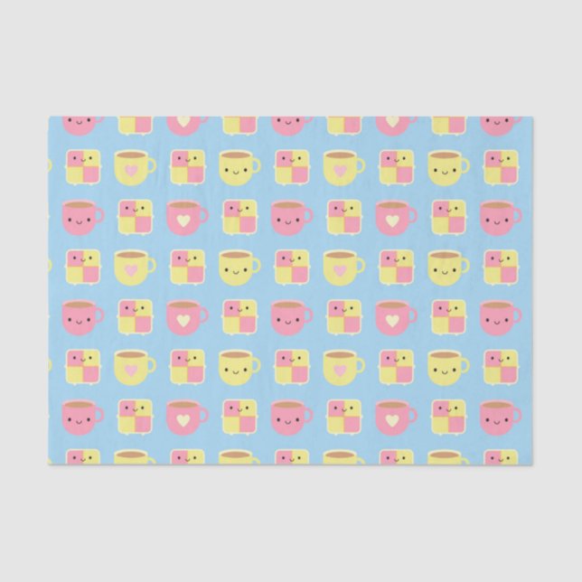 Kawaii Battenberg Cake & Cup of Tea Seidenpapier (Vorderseite)