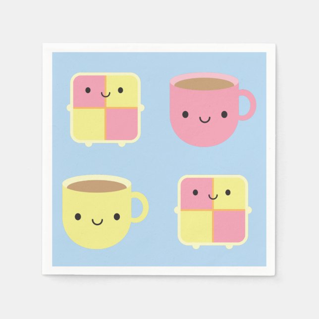 Kawaii Battenberg Kuchen & Cup of Tea Serviette (Vorderseite)