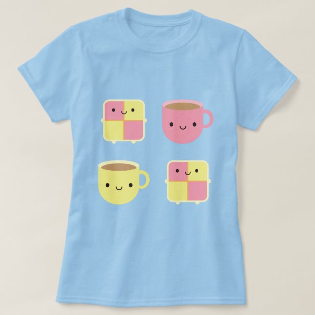 Kawaii Battenberg Kuchen & Cup of Tea T-Shirt (Design vorne)