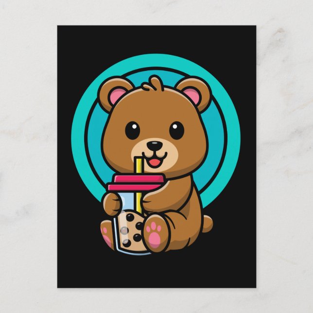 Kawaii Bear Drinking Bubble Tee Lover Postkarte (Vorderseite)