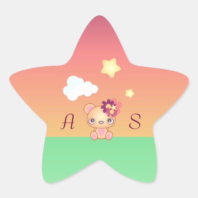 Kawaii Bear Stern-Aufkleber (Vorderseite)