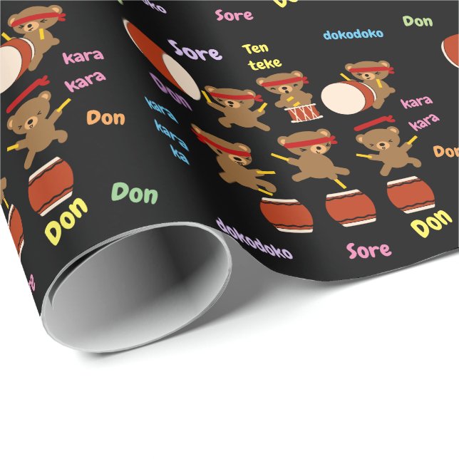 Kawaii Bears Taiko Geschenk für Taiko Drummer Geschenkpapier (Rolleneckpunkt)