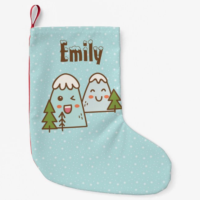 Kawaii-Berge im Schnee Personalisiert Kleiner Weihnachtsstrumpf (Vorderseite)