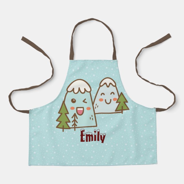 Kawaii Berge in Schnee Kinder Weihnachten Schürze (Vorderseite)