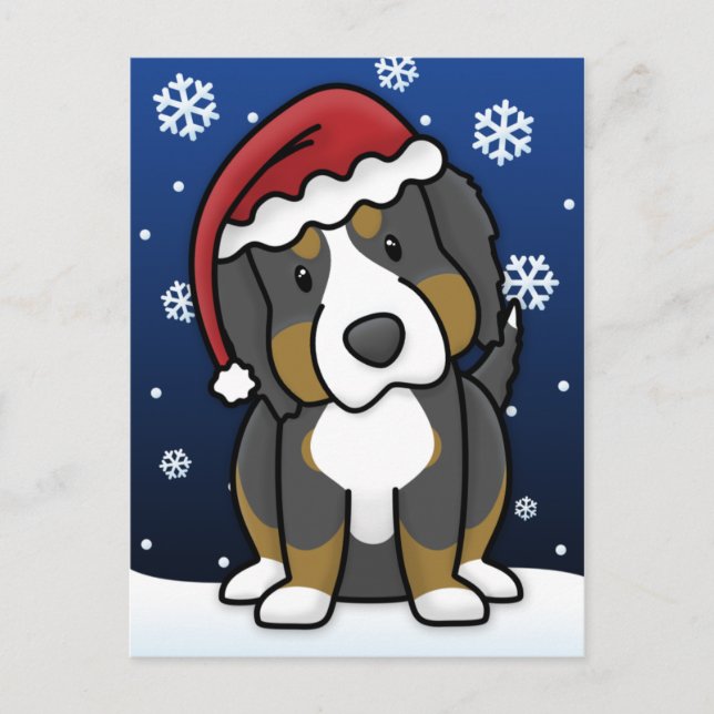 Kawaii Bernese Mountain Dog Weihnachtskarte Feiertagspostkarte (Vorderseite)