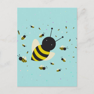 Kawaii-Bienenschwarm und Polka-Punkte pastellblau Postkarte