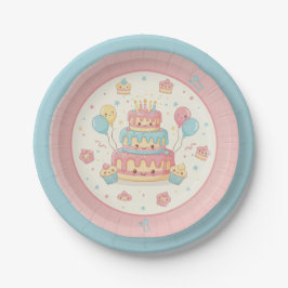 Kawaii Birthday - Cute Cake and Cupcakes Pappteller
