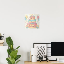 Kawaii Birthday - Cute Cake and Cupcakes Poster
