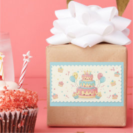 Kawaii Birthday - Cute Cake and Cupcakes Rechteckiger Aufkleber