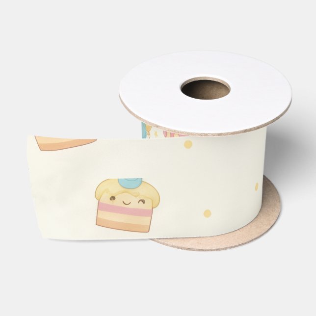 Kawaii Birthday - Cute Cake and Cupcakes Satinband (Spule)
