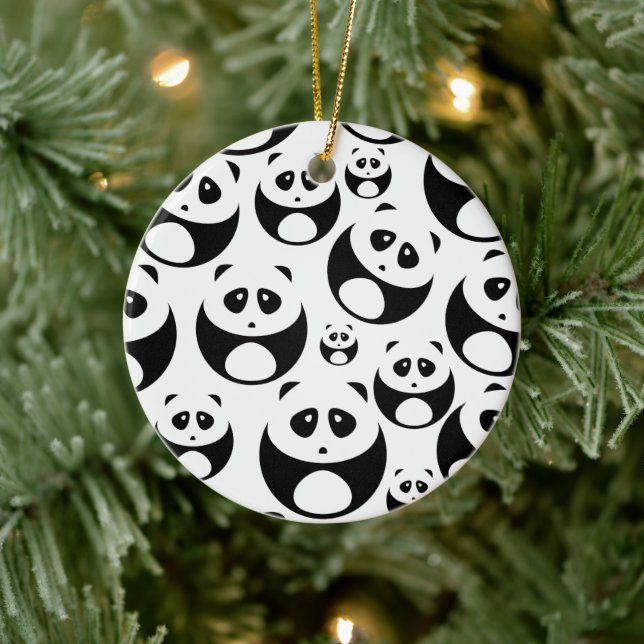 Kawaii Black and White Panda Muster Keramik Ornament (Baum)