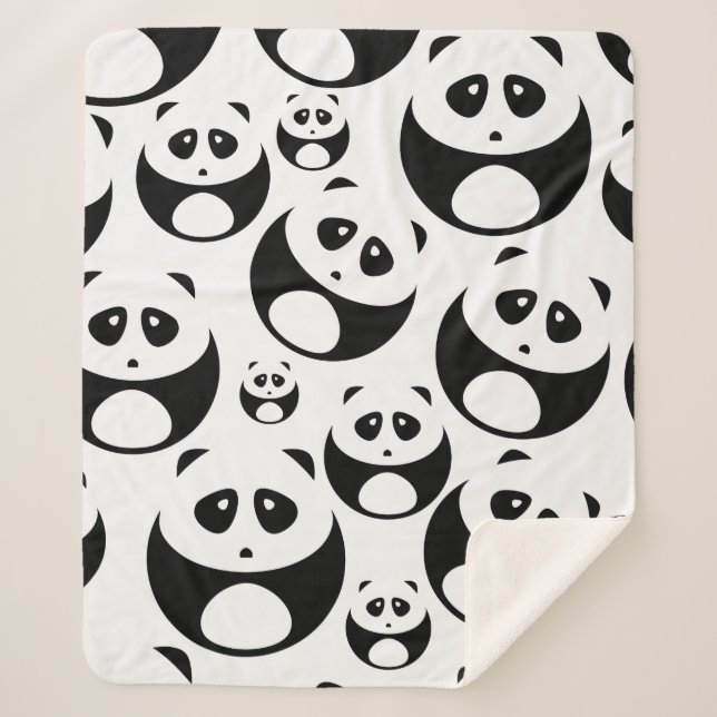 Kawaii Black and White Panda Muster Sherpadecke (Vorderseite)