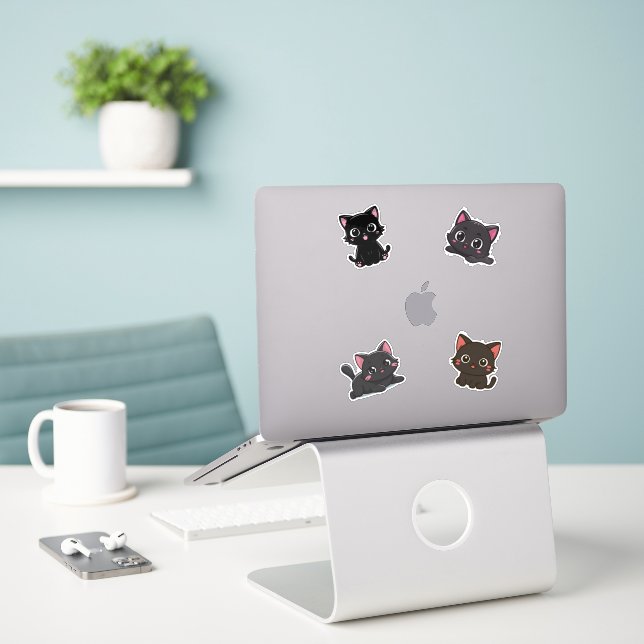 Kawaii Black Cat Pack Niedlicher Cartoon Cat Decal Aufkleber (Laptop auf Schreibtisch)