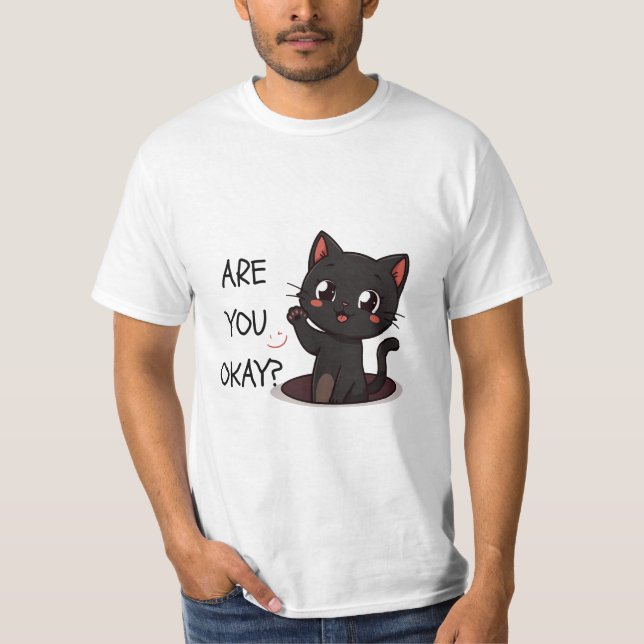 Kawaii Black Cat T-Shirt (Devant)