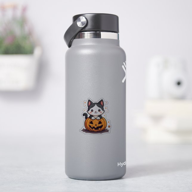 Kawaii Black & White Kitten - Halloween Chibi Aufkleber (HydroFlask)
