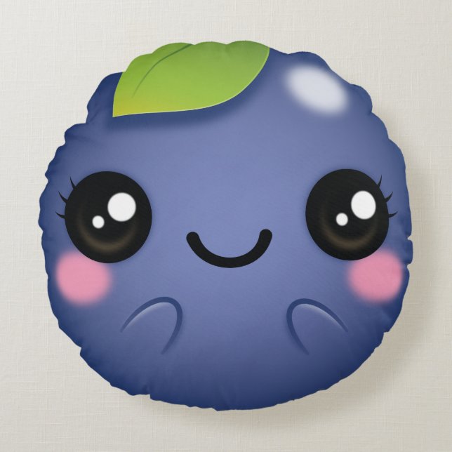 Kawaii Blaubeere Rundes Kissen (Vorderseite)