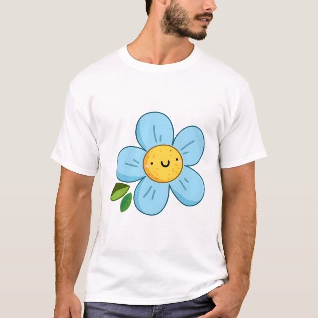 Kawaii Blaue Blume T-Shirt (Vorderseite)