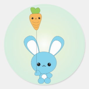 Kawaii blaue Häschen-und Karotten-Ballonaufkleber Runder Aufkleber