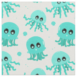 Kawaii-Blaues Oktopus-Niedliches Muster Stoff