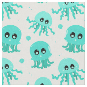 Kawaii-Blaues Oktopus-Niedliches Muster Stoff