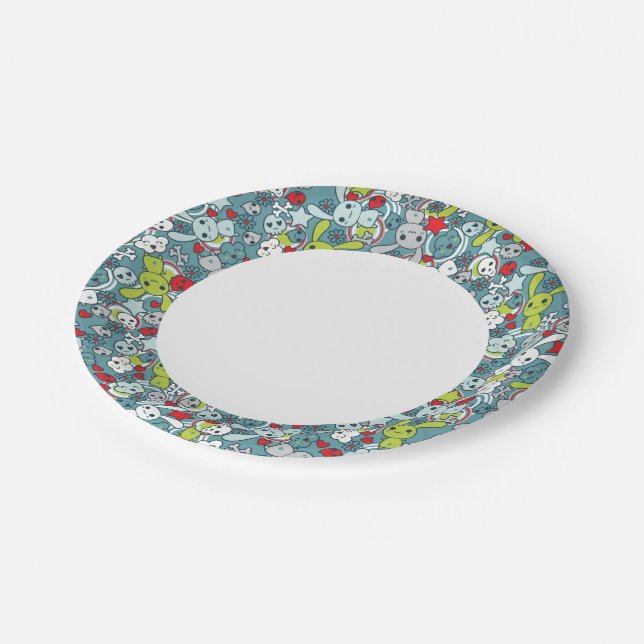 Kawaii-Blaumuster Pappteller (Schrägansicht)