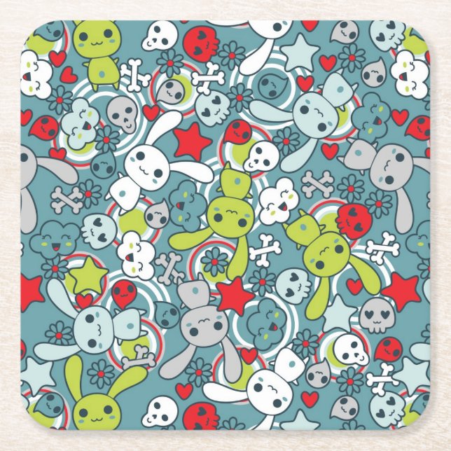 kawaii Blaumuster Rechteckiger Pappuntersetzer (Vorderseite)