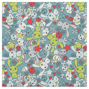 kawaii Blaumuster Stoff