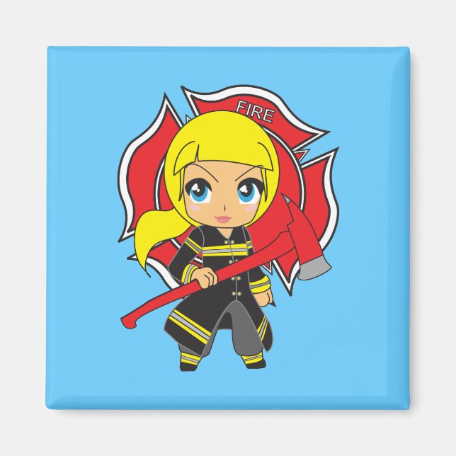 Kawaii Blonde Feuerwehrmädchen Magnet (Vorne)