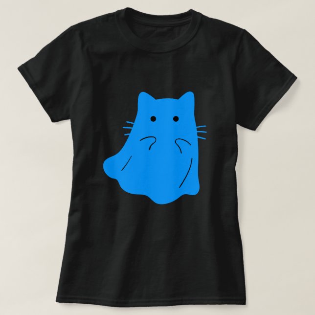 Kawaii Blue Cat Ghost T-Shirt (Design vorne)