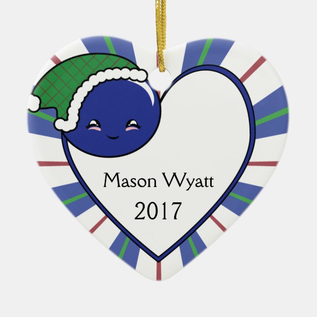 Kawaii Blueberry Basket (Boy) Weihnachten 2017 Keramik Ornament (Vorne)