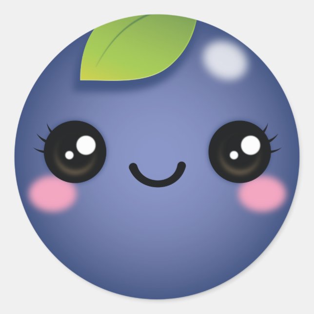 Kawaii Blueberry Classic Round Sticker (Vorderseite)