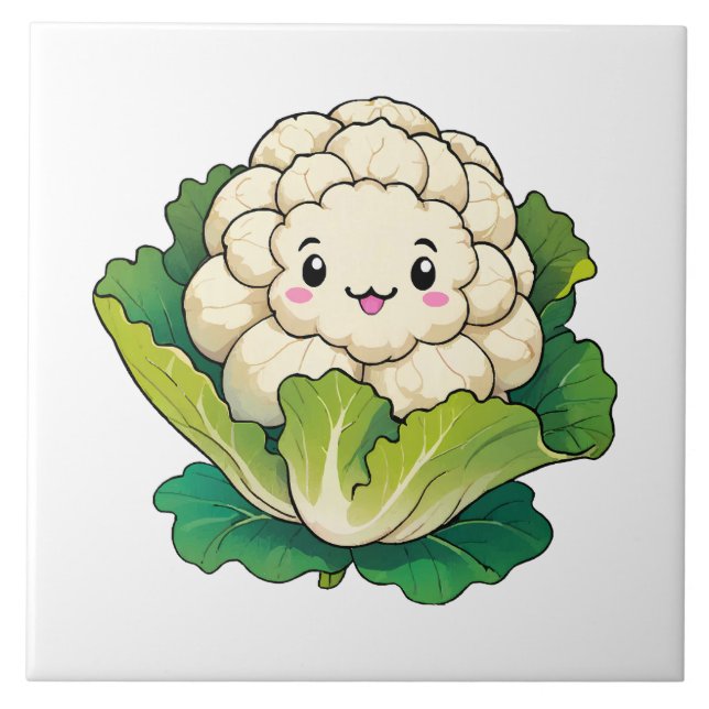 Kawaii Blumenkohl Fliese (Vorderseite)