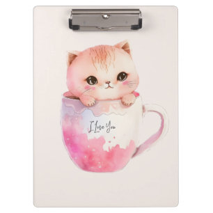 Kawaii Blushing Pink Chibi Cat Klemmbrett