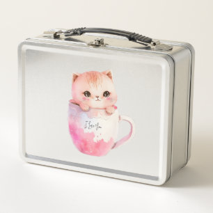 Kawaii Blushing Pink Chibi Cat Metall Brotdose