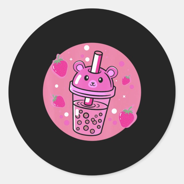 Kawaii Boba Cup Strawberry Anime Bubble Tee Niedli Runder Aufkleber (Vorderseite)
