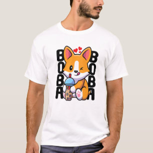 Kawaii Boba Dog Corgi Tea Drink Niedliche Anime Bl T-Shirt